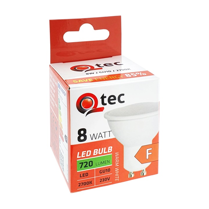 Qtec 8W GU10 2700K LED égő