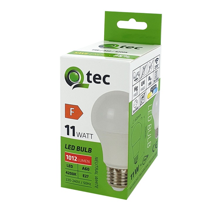 Qtec 11W A60 E27 4200K LED égő