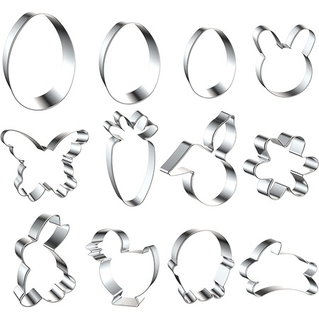 Set 12 forme prajituri, fursecuri, biscuiti din otel inoxidabil, diverse forme Paste, Argintiu