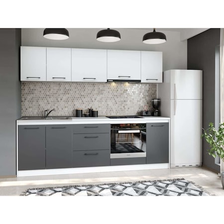 Set Mobila Bucatarie, Mina Dual, Gri Antracit/Alb, C96, L 244.2 x A 60 x H 200 cm