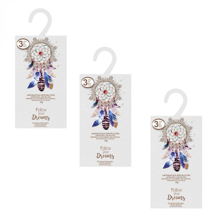 3 db légfrissítő készlet akasztóval Shopiens® szekrényekhez és fiókokhoz, Fresh Cotton aroma, 20 g