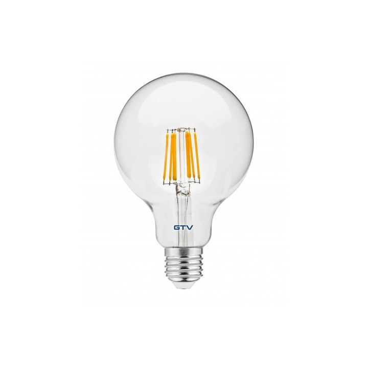 Крушка с LED, Прозрачна, среден глобус, икономична GTV, E27, 8W, 880 лумена, неутрална светлина-4000k