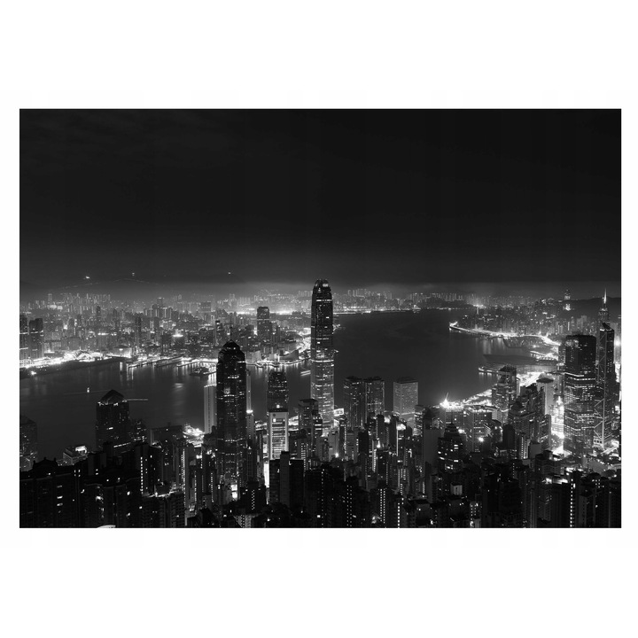 Fototapet Orasul de noapte Alb si negru 254x184 cm, Vlies Tapet, Decorativ, Perete, Living