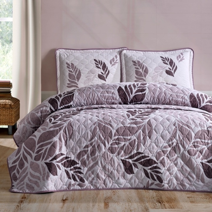 Cuvertura de pat dublu si 2 fete de perna, bumbac, 3 piese, matlasata, multicolor, Ralex Pucioasa, 240x260cm, LDP-CVR-10061