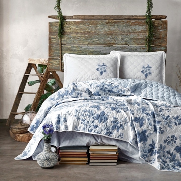 Cuvertura de pat dublu si 2 fete de perna, bumbac, 3 piese, matlasata, multicolor, Ralex Pucioasa, 240x260cm, LDP-CVR-10093