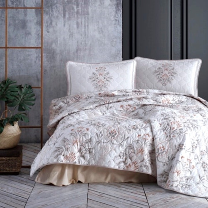 Cuvertura de pat dublu si 2 fete de perna, bumbac, 3 piese, matlasata, multicolor, Ralex Pucioasa, 240x260cm, LDP-CVR-100109