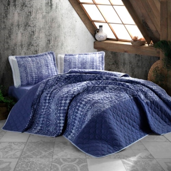 Cuvertura de pat dublu si 2 fete de perna, bumbac, 3 piese, matlasata, multicolor, Ralex Pucioasa, 240x260cm, LDP-CVR-100114