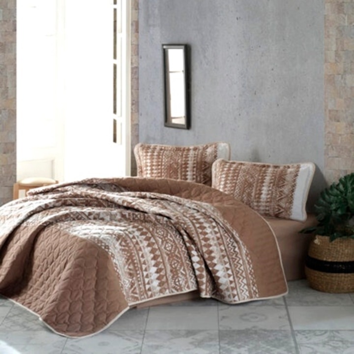 Cuvertura de pat dublu si 2 fete de perna, bumbac, 3 piese, matlasata, multicolor, Ralex Pucioasa, 240x260cm, LDP-CVR-100115