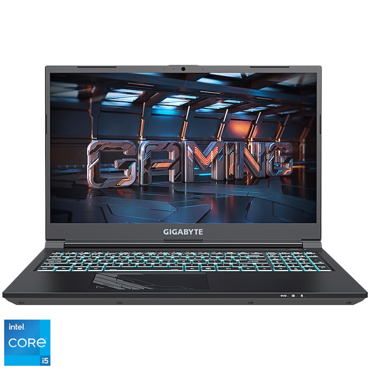 Laptop Gaming Gigabyte G5 KF cu procesor Intel® Core™ i5-12500H pana la 4.50GHz, 15.6", Full HD, 144Hz, 16GB, 512GB SSD, NVIDIA GeForce RTX 4060 8GB GDDR6, Free DOS, Black
