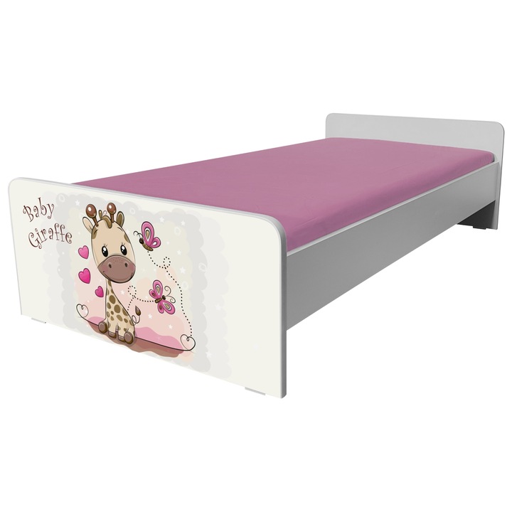 Pat copii Economic Girafa 2-8 ani, 144 x 76 cm - Alb