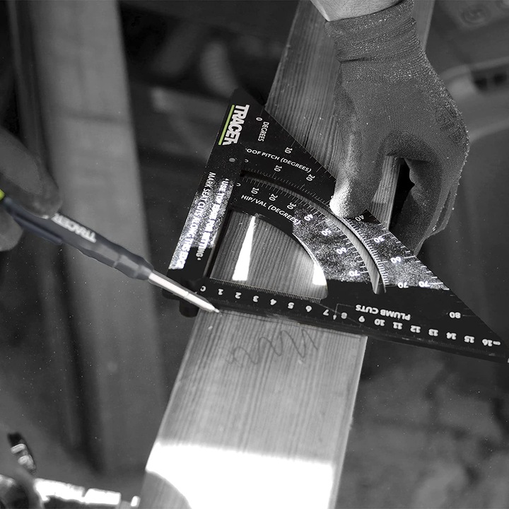 Echer Reglabil TRACER APS7 PROSQUARE 16cm din Aluminiu Pentru Tamplarie Unealta patrata din aluminiu cu brat blocabil si marcaje cu laser usor de citit