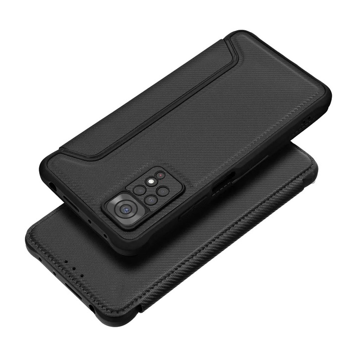 Противоударен флип калъф за Xiaomi Mi 11 Lite 5G / Mi 11 Lite 4g, магнитно затваряне, карбонова вложка, тип книга, държач за карта, уникален дизайн, пълна защита, черен