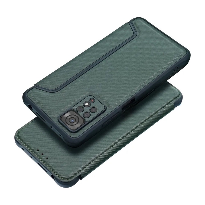 Ütésálló felhajtható tok Xiaomi Mi 11 Lite 5G / Mi 11 Lite 4g telefonhoz, mágneses záródás, szénbetétes, könyvtípus, kártyatartó, egyedi kialakítás, teljes védelem, zöld
