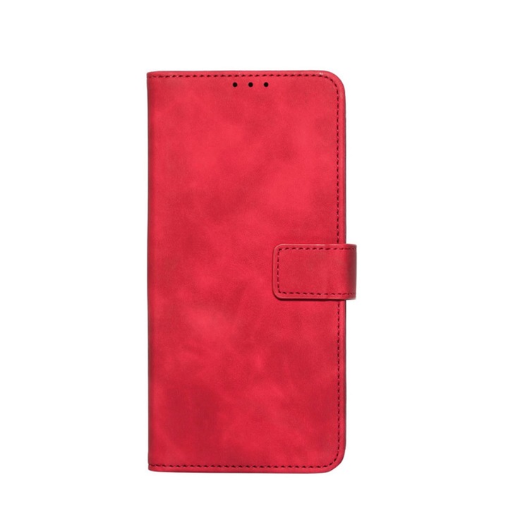 Калъф за книга, съвместим със Samsung Galaxy A04S, Stylish Book, пълно покритие, щипка с магнитно затваряне, 3 вътрешни отделения тип джоб, червен