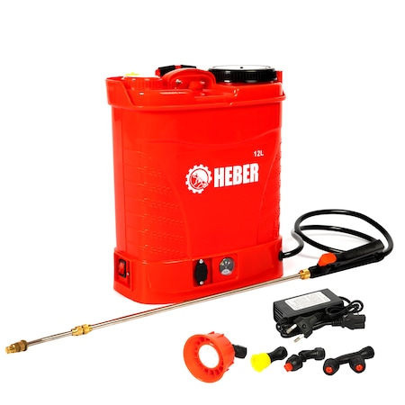 Pompa de stropit electrica, Heber®, 12 L, acumulator, regulator presiune, 4 duze incluse
