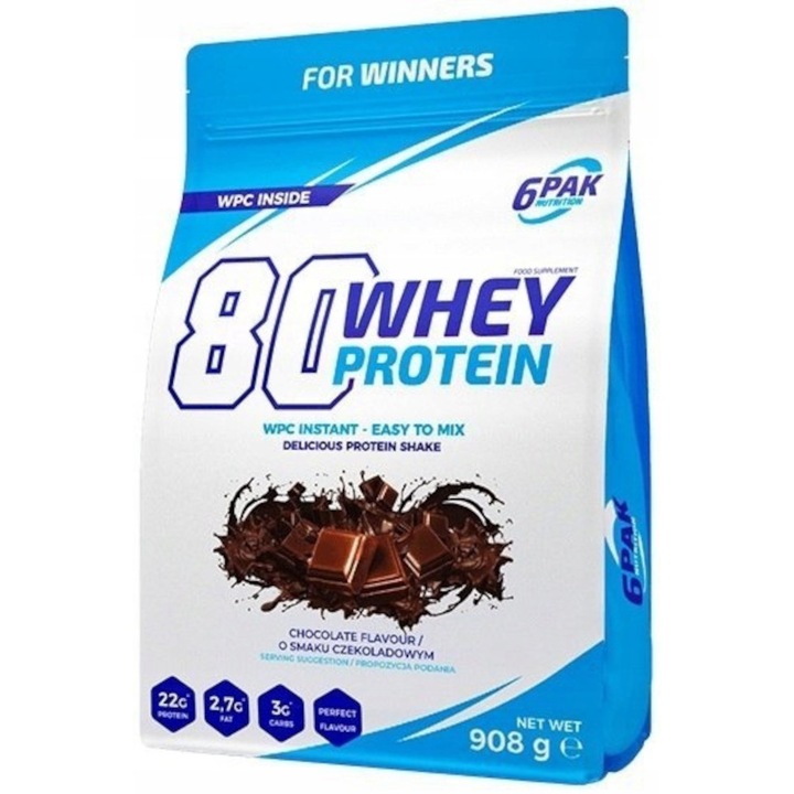 Supliment proteic, 6PAK Nutrition 80 Whey Protein, ciociolata, 908g