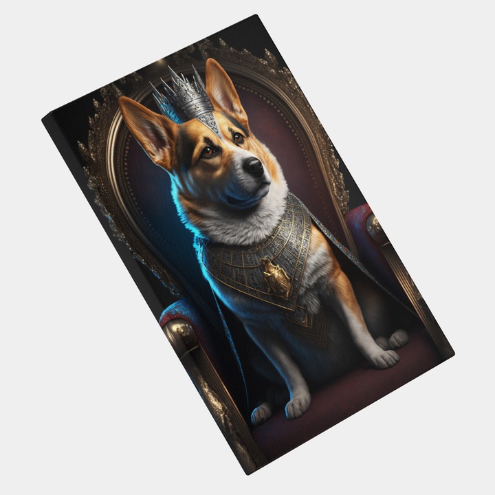 Canvas Painting King Dog, Trónok harca, Modern, Művészet és digitális festészet, Mesterséges intelligenciával generált koncepció, AI, AI, 25x40 cm, Többszínű