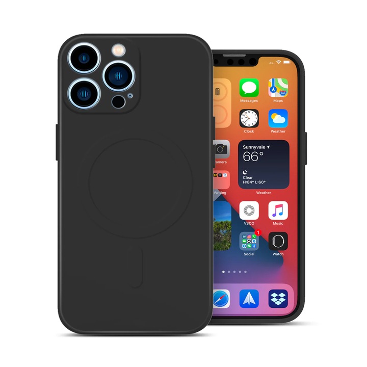 Силиконов калъф Daden® MagCover за iPhone 13 Pro с MagSafe, защита на камерата, Anti-Shock, черен