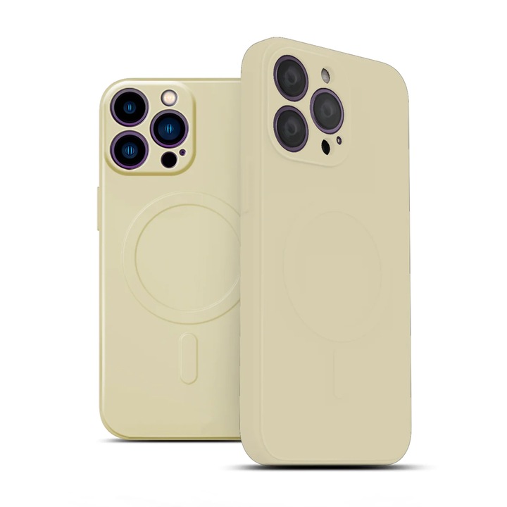 Husa Daden® MagCover Silicon pentru iPhone 12 Pro Max cu MagSafe, Protectie Camera, Antisoc, Crem