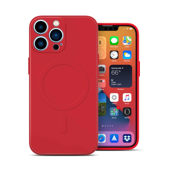 Husa Daden® MagCover Silicon pentru iPhone 13 Pro cu MagSafe, Protectie Camera, Antisoc, Rosu