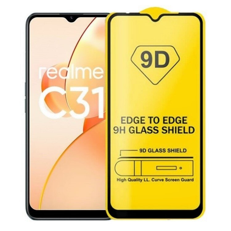 Folie de Sticla 9D Tempered Glass Full Glue Negru, Acoperire Completa pentru Realme C31
