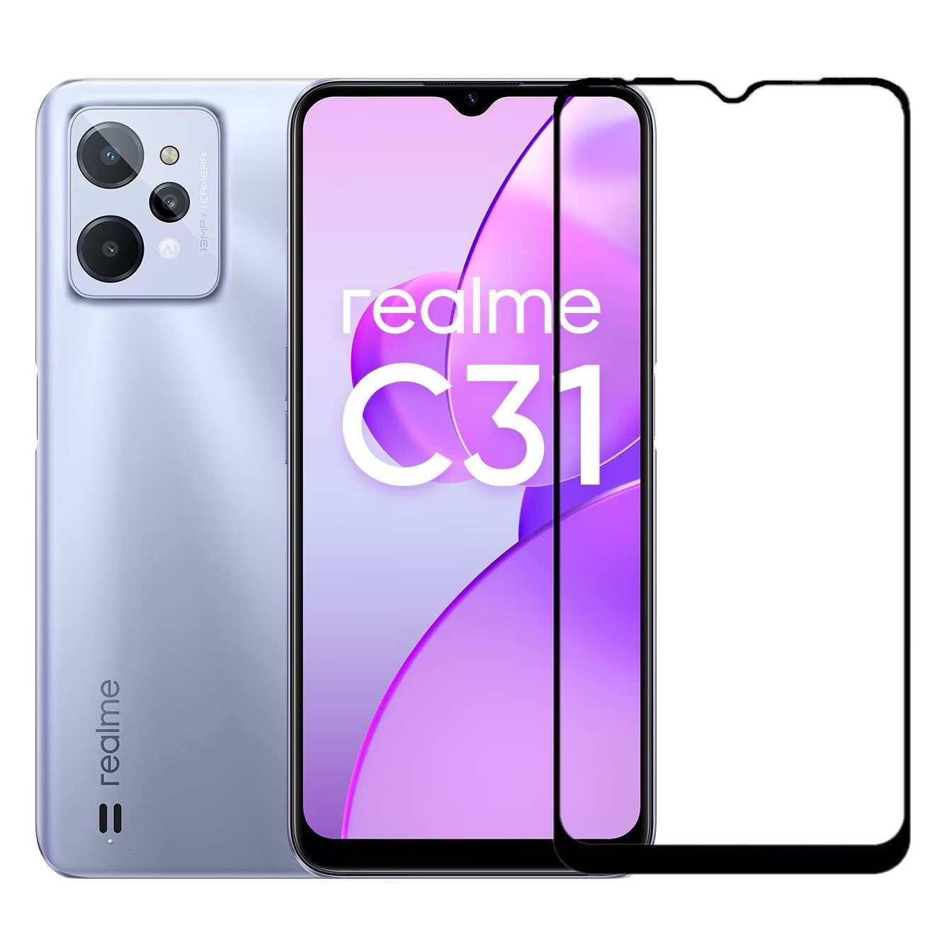 Folie de Sticla 9D Tempered Glass Full Glue Negru, Acoperire Completa pentru Realme C31