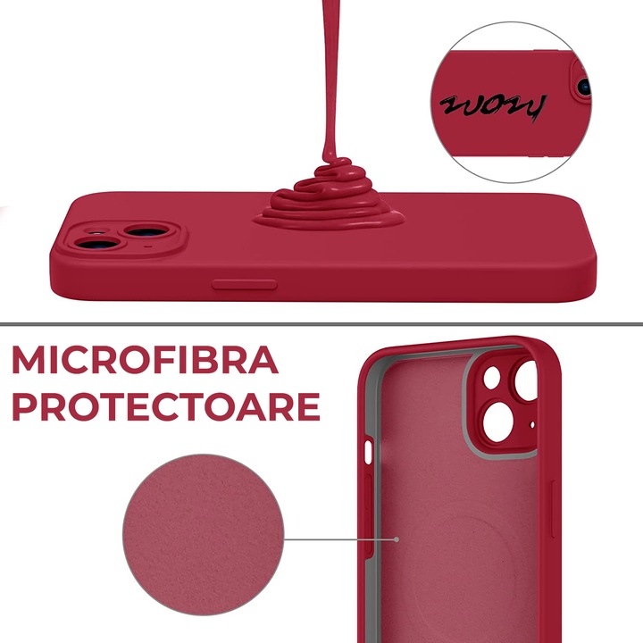Husa Daden® MagCover Silicon pentru iPhone 14 cu MagSafe, Protectie Camera, Antisoc, Rosu