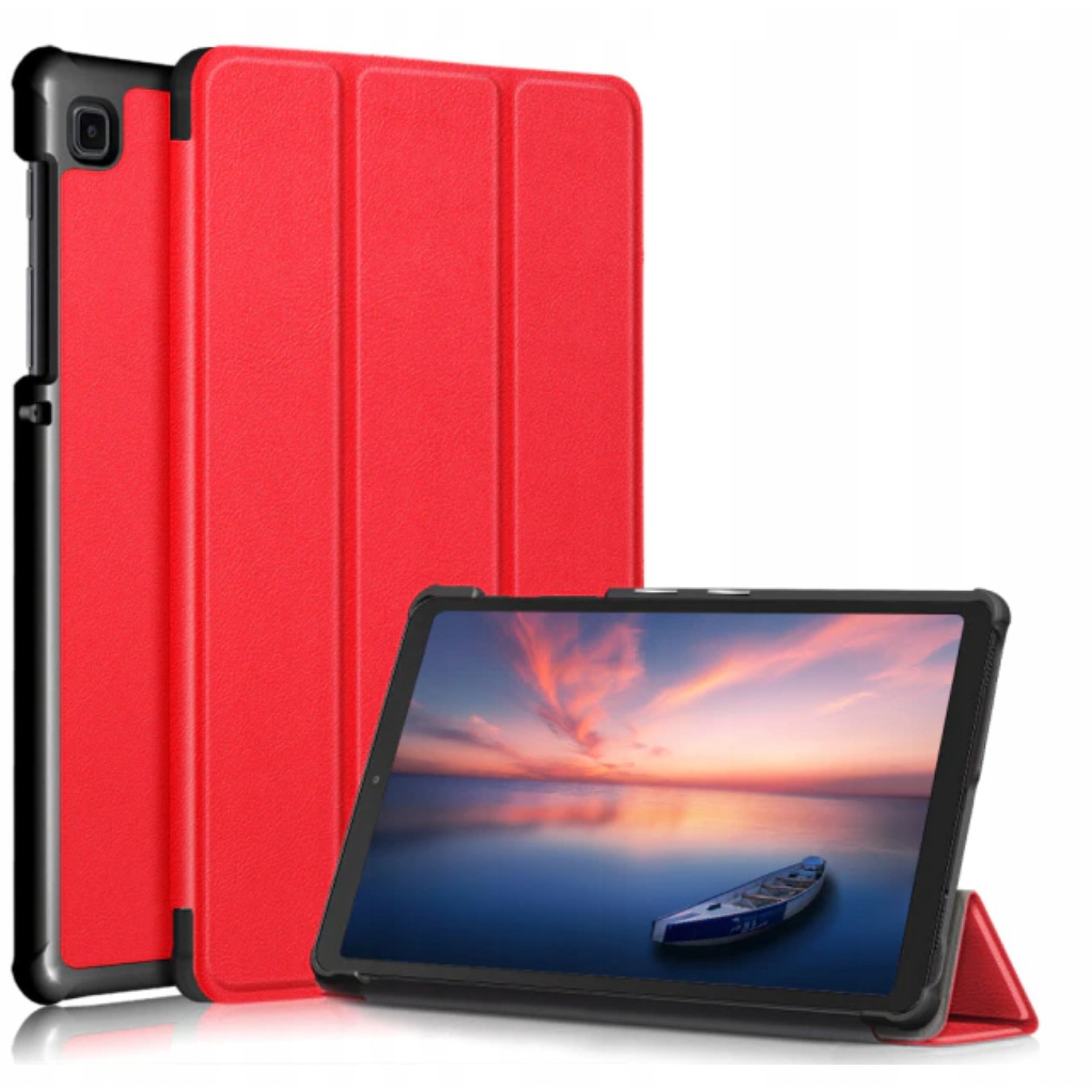 Set husa tableta/folie de protectie/stylus, Piele ecologica/Policarbonat, Compatibil cu Samsung Galaxy Tab A7 Lite, Rosu