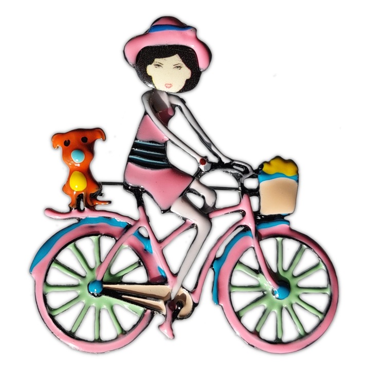 Brosa – Pandantiv, Pe bicicleta cu Azorel, 5,5 x 6 cm, roz