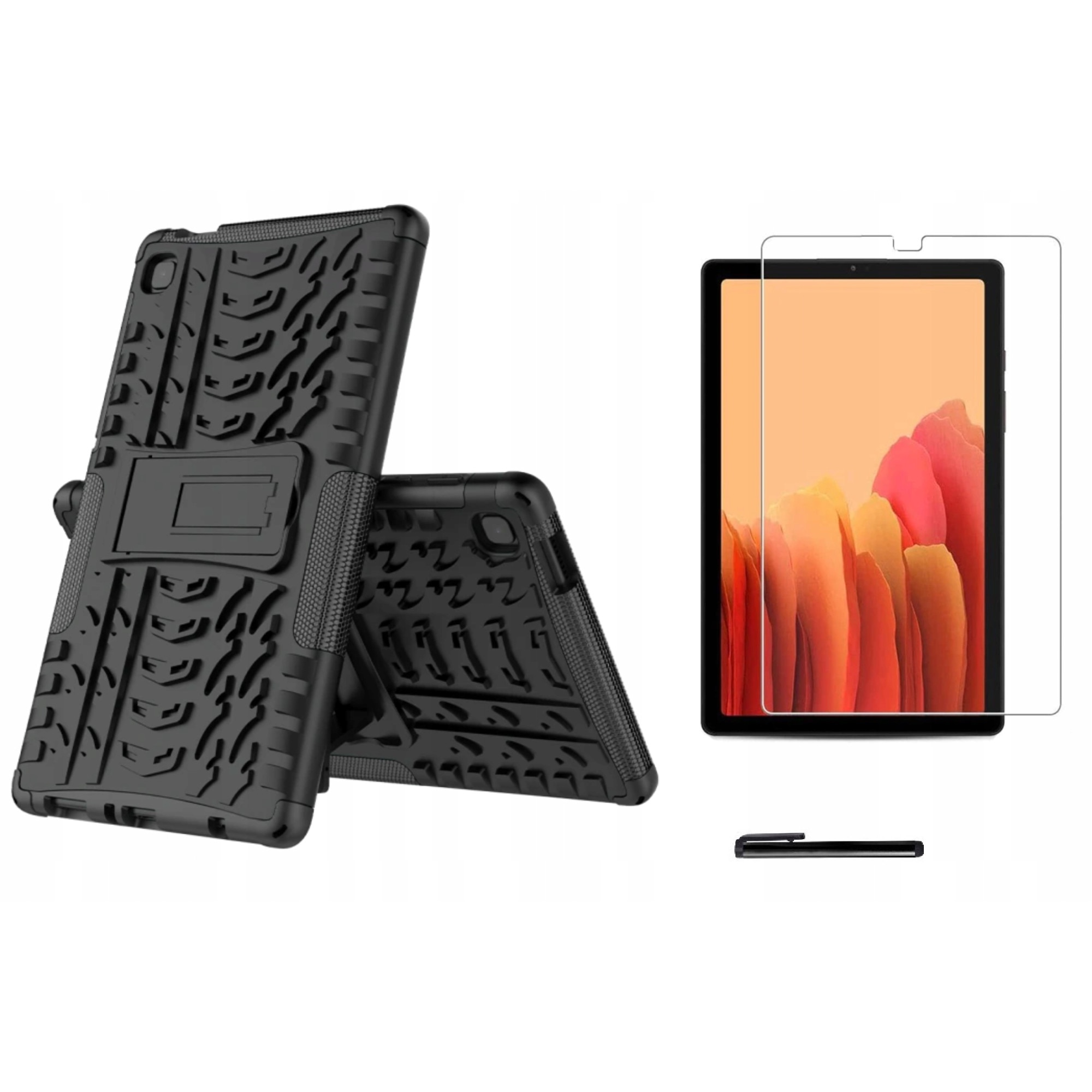 Set husa tableta/folie de protectie/stylus, Silicon/Sticla, Compatibil cu Samsung Galaxy Tab A7 Lite, Negru
