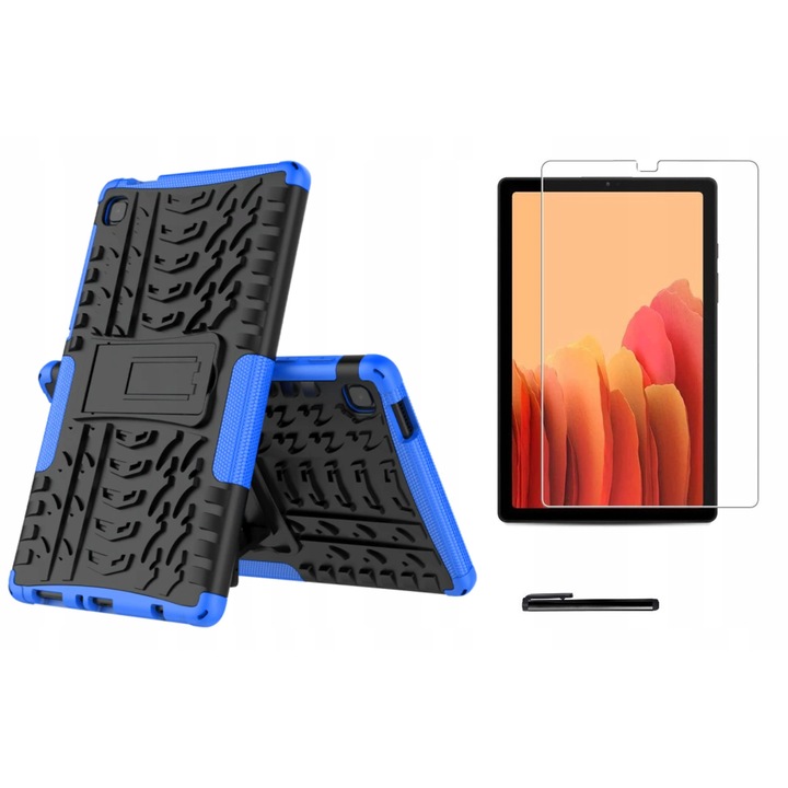 Set husa tableta/folie de protectie/stylus, Silicon/Sticla, Compatibil cu Samsung Galaxy Tab A7 Lite, Albastru/Negru