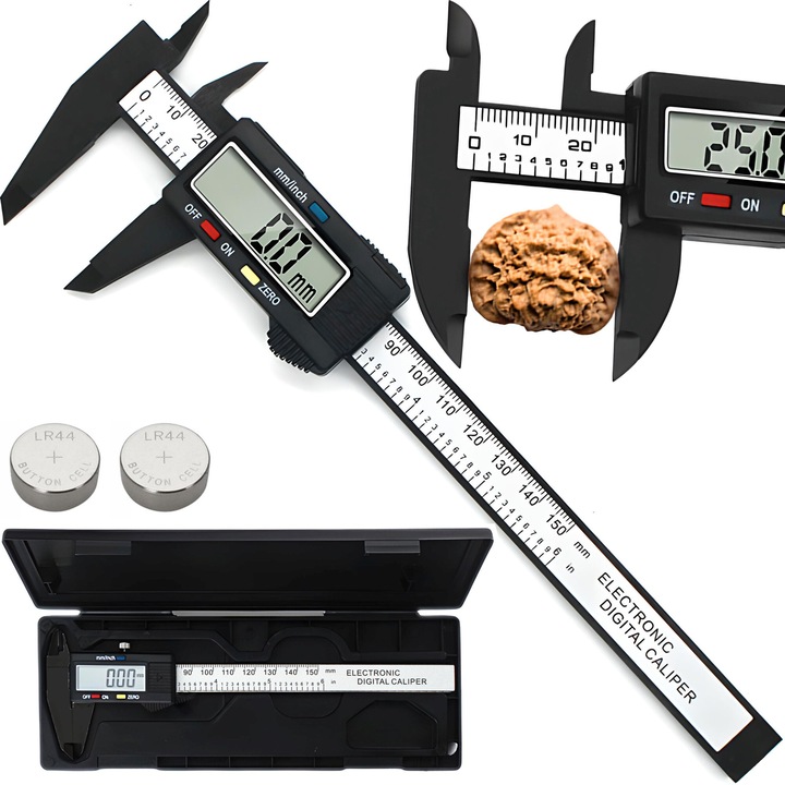 Masurator Digital RETOO HandyTools, Subler Electronic 150mm, Precizie ±0.2mm, Afisaj LCD, Conversie mm/in Baterie LR44 Inclusa, Masuratori Externe Interne si Adancime, Material Otel Carbon, Dimensiuni 238x75x16mm, Utilizare Versatila, Constructie Solida