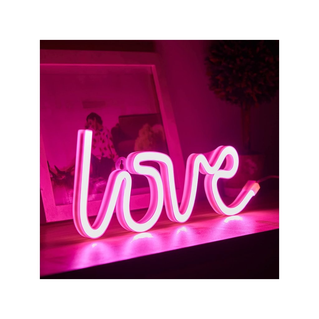 Lampater Roz Lampa LED Love, LAMBA, neon, roz cu USB, 35,5x13 cm - eMAG.ro