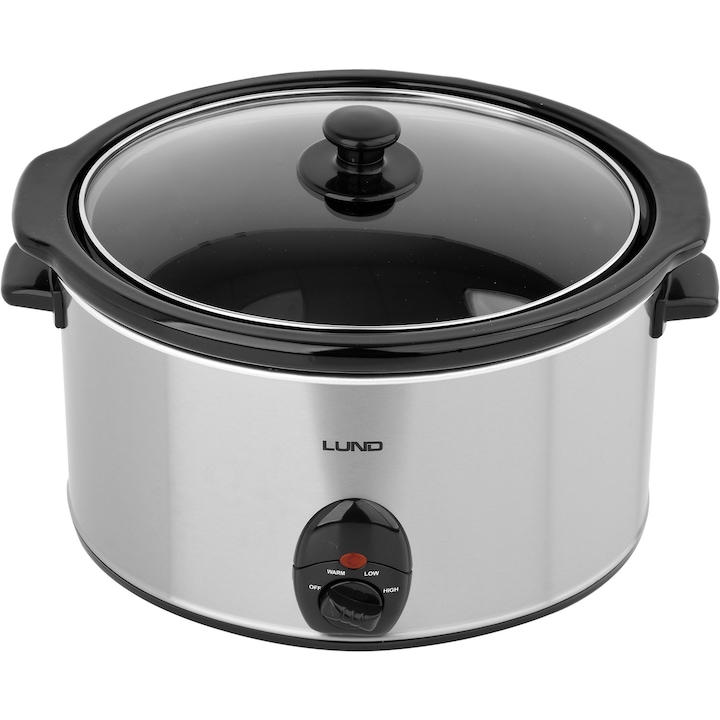 Slow cooker, Lund, Inox, 320 W, 5.6 l, Argintiu/Negru