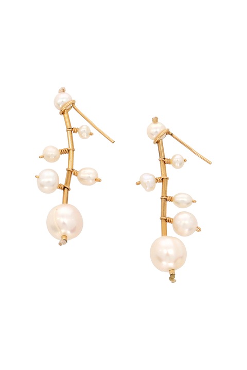 CORINA MARDARI, Cercei din aur filat de 14K/20 cu perle, Auriu, Alb