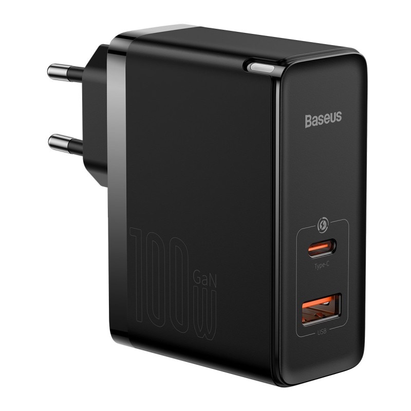 Incarcator telefon, Baseus, USB-C + USB, 100 W, Negru