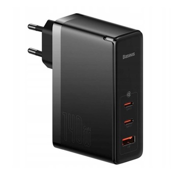 Set Incarcator Retea Baseus GaN5 Pro 2x USB-C si 1x USB-A, Fast Charger, 140W + Cablu Type-c la Type-c, 1m, Negru