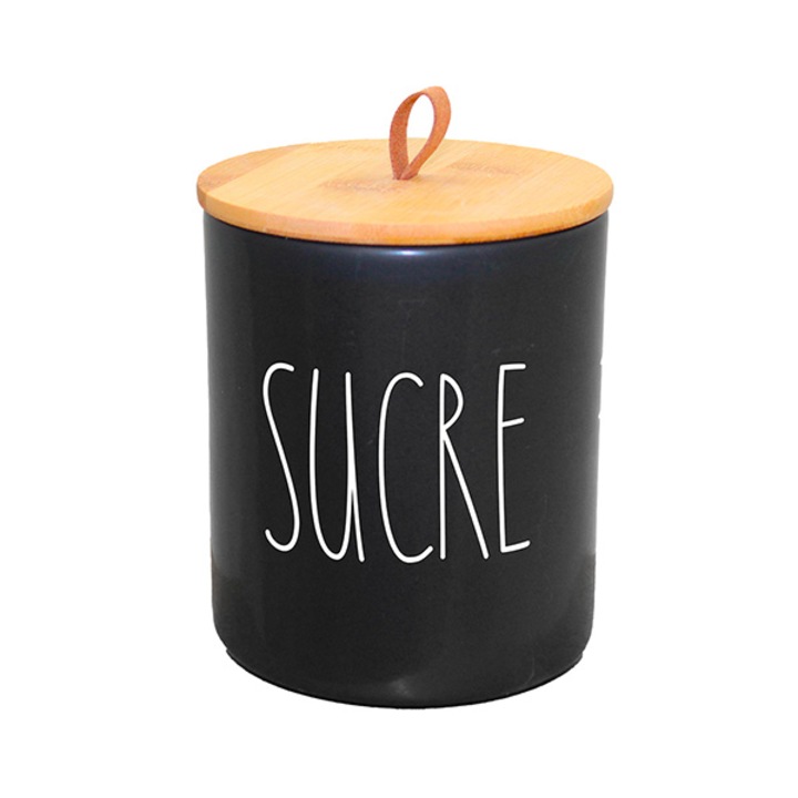 Кутия за захар FRANDIS, Керамичен, С бамбуков капак, Черен