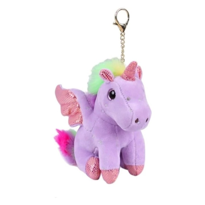 Jucarie de plus, Unicorn, tip breloc, mov, 15 cm