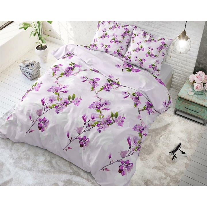 Спално бельо от микроперкал, Zensation flower blush purple, 200 x 200 cm, 2 калъфки за възглавници 60 x 70 cm