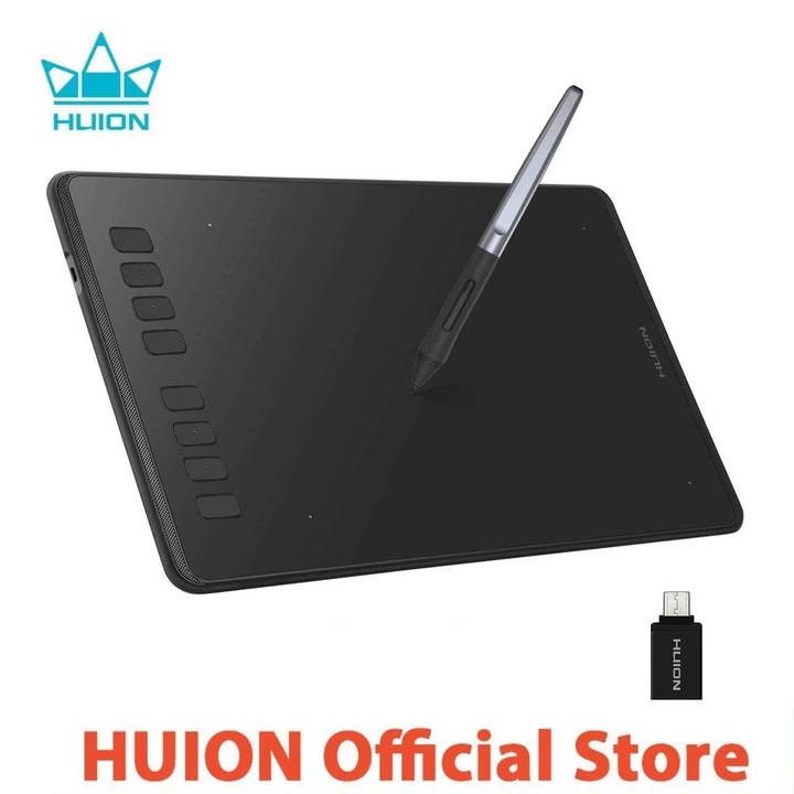 Tableta grafica Huion Inspiroy H950P, 8.7x5.4", 8 taste rapide, 266 PPS, 8192 niveluri presiune, PW100 Pen fara baterie, TILT ±60°, include 8 varfuri rezerva