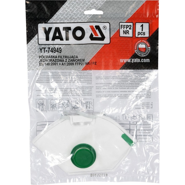 Masca de protectie filtranta FFP2/PZ, Yato, Alb/Verde