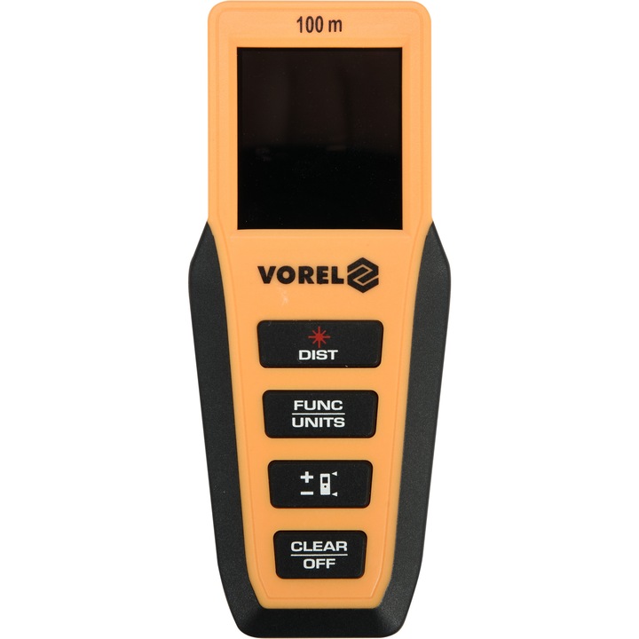 Лазерен далекомер, Vorel, Пластмаса, 0.2-100 m, Жълт/Черен