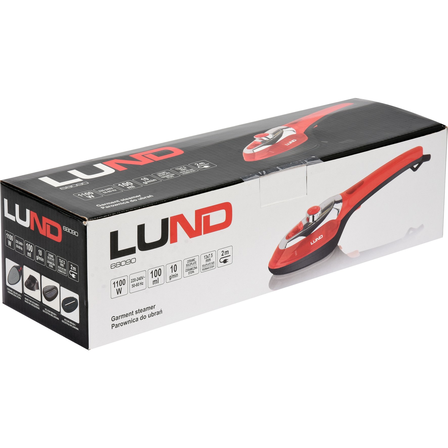 Aparat de calcat cu aburi 3 in 1, Lund, 1100 W, Rosu
