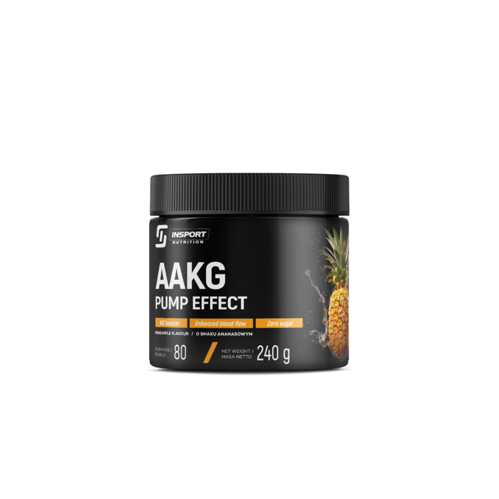 Supliment inainte de antrenament, Insport Nutrition AAKG Pump Effect, Arginina, Vitamina B6, Aroma: ananas, 240g Pudra, 80 portii