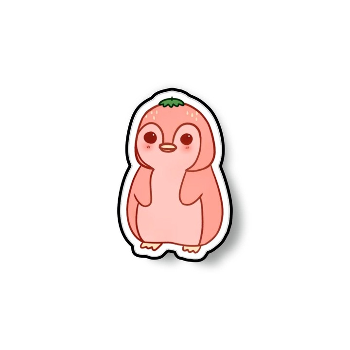 Insigna din lemn cu brosa Strawberry Penguin, multicolor, 3 cm