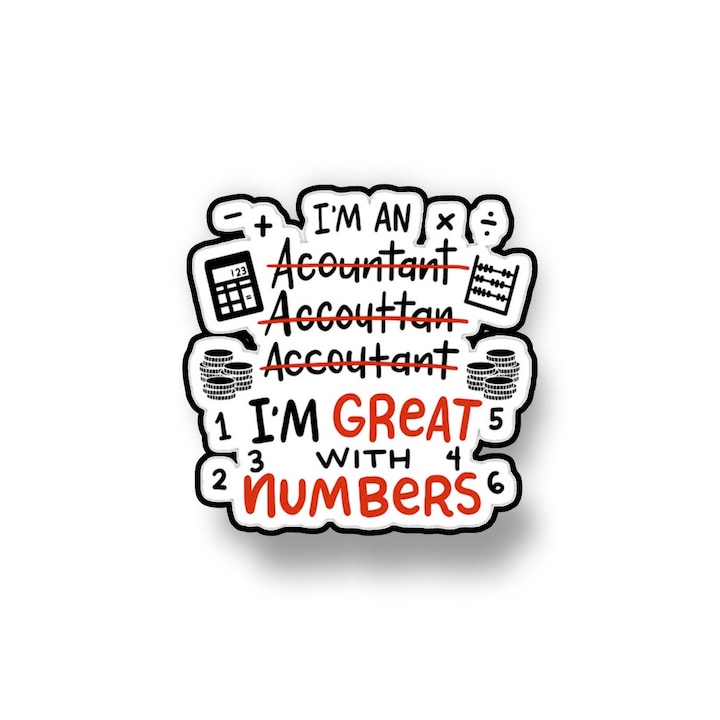 Insigna din lemn cu brosa I'm great with numbers, multicolor, 3 cm