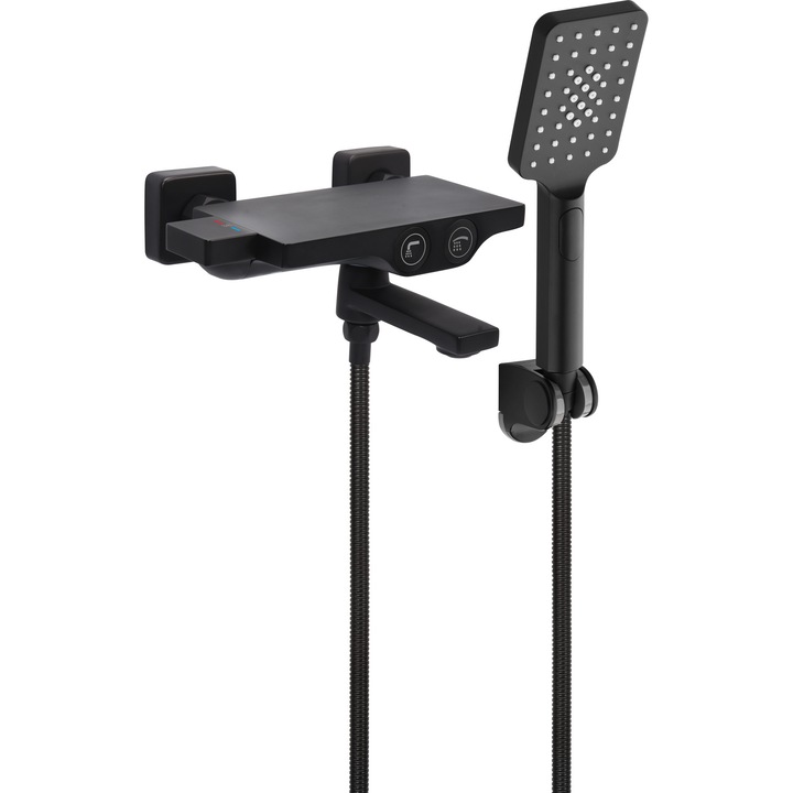 Fali csaptelep és zuhanyfej készlet Noir 2, Fala, sárgaréz, fekete