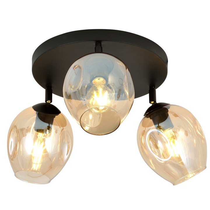 Lustra, EMIBIG Lightning, E27, Metal, Sticla, Negru