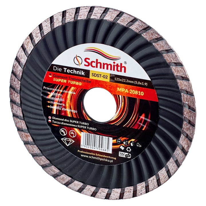 Супер турбо диамантен диск, Schmith, 125 мм/22,2 мм, мокро/сухо рязане